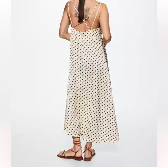 Mango Polka-dot satin-finish dress size 2 cream with brown spots - Picture 4 of 14